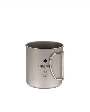Snow Peak Ti-Single 450 titanium mug with both wire handles folded flat against the body for packing