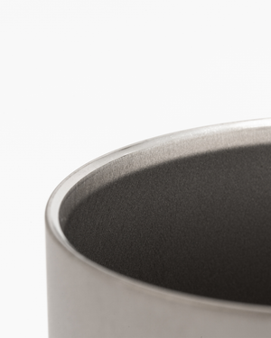 Snow Peak Ti-Double 450 Mug MG-153 in titanium with folding wire handle, studio white background