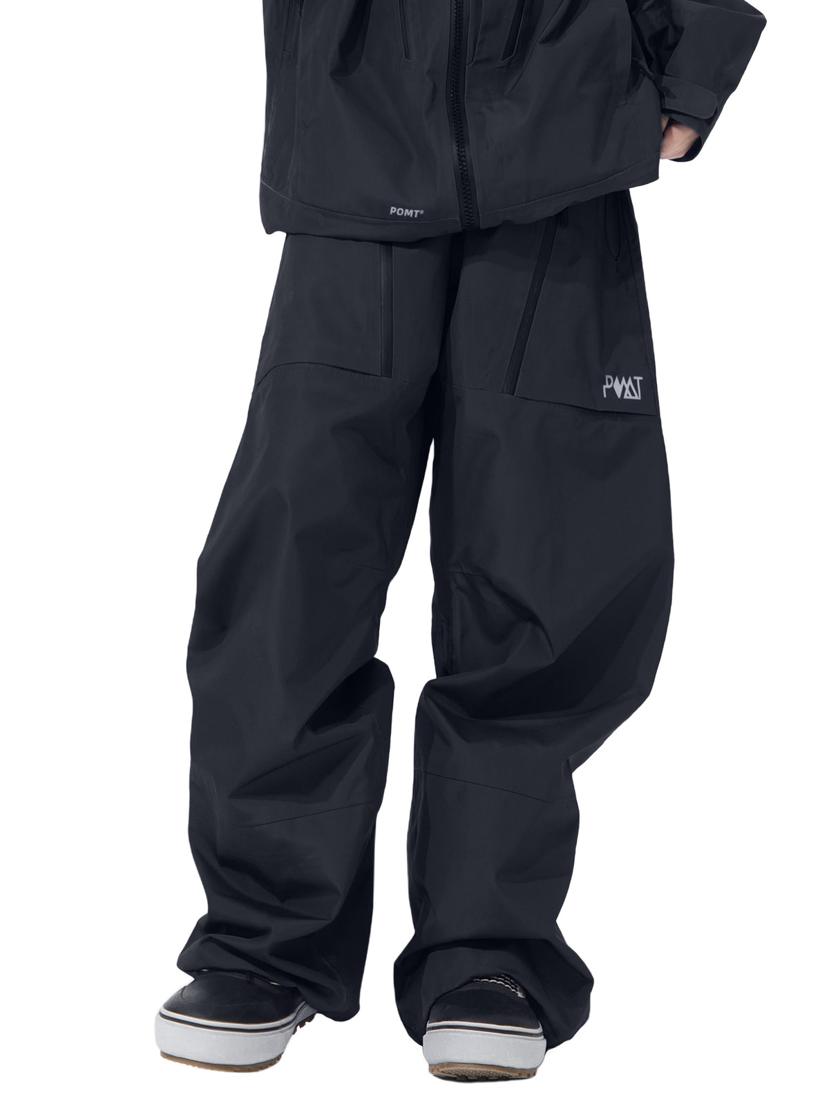 POMT GTmax 3L Snow Pants — Black, on model, front, white background