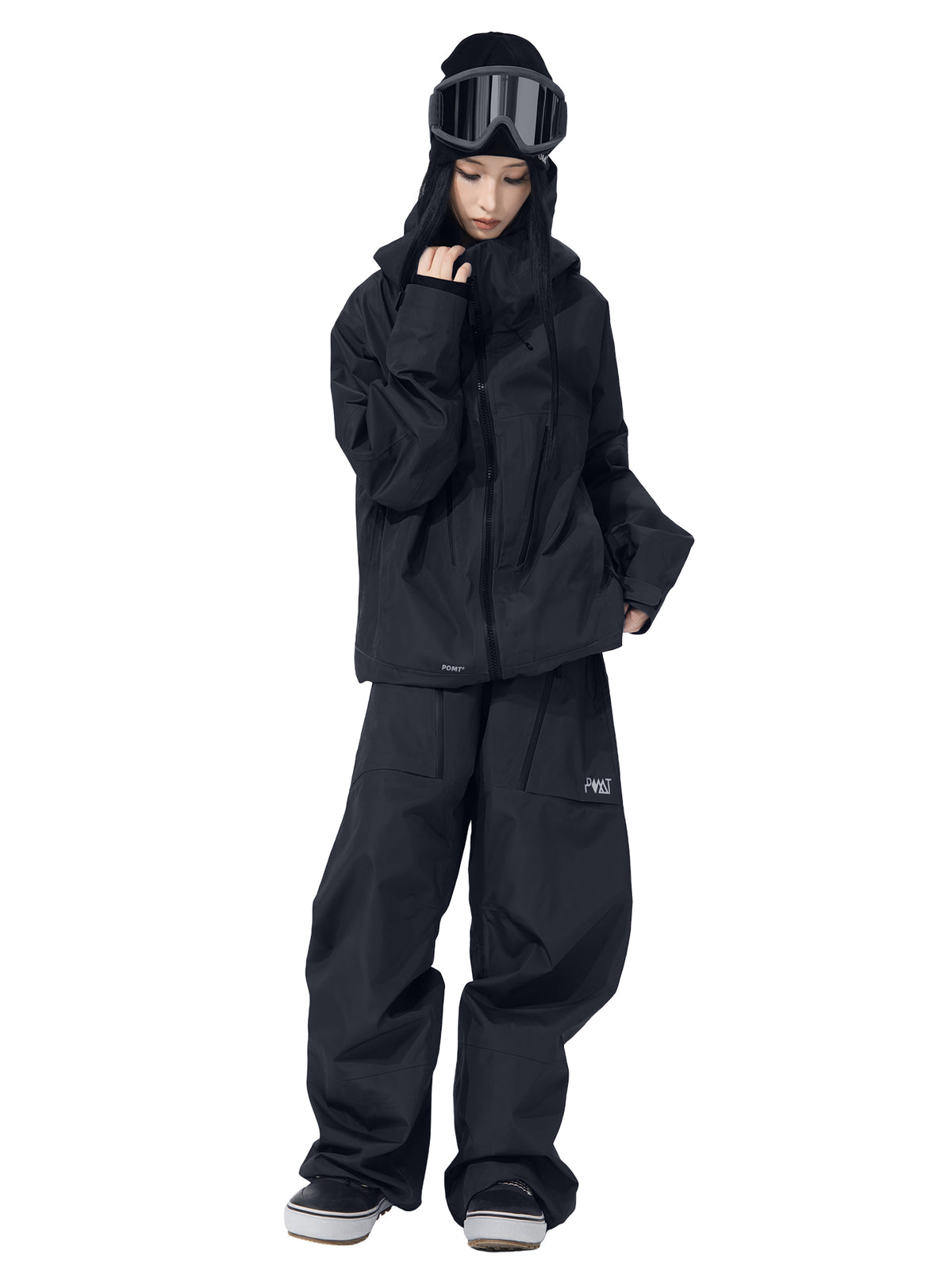 POMT GTmax 3L Snow Jacket — Black, on model, full look with the 9601 pants, white background