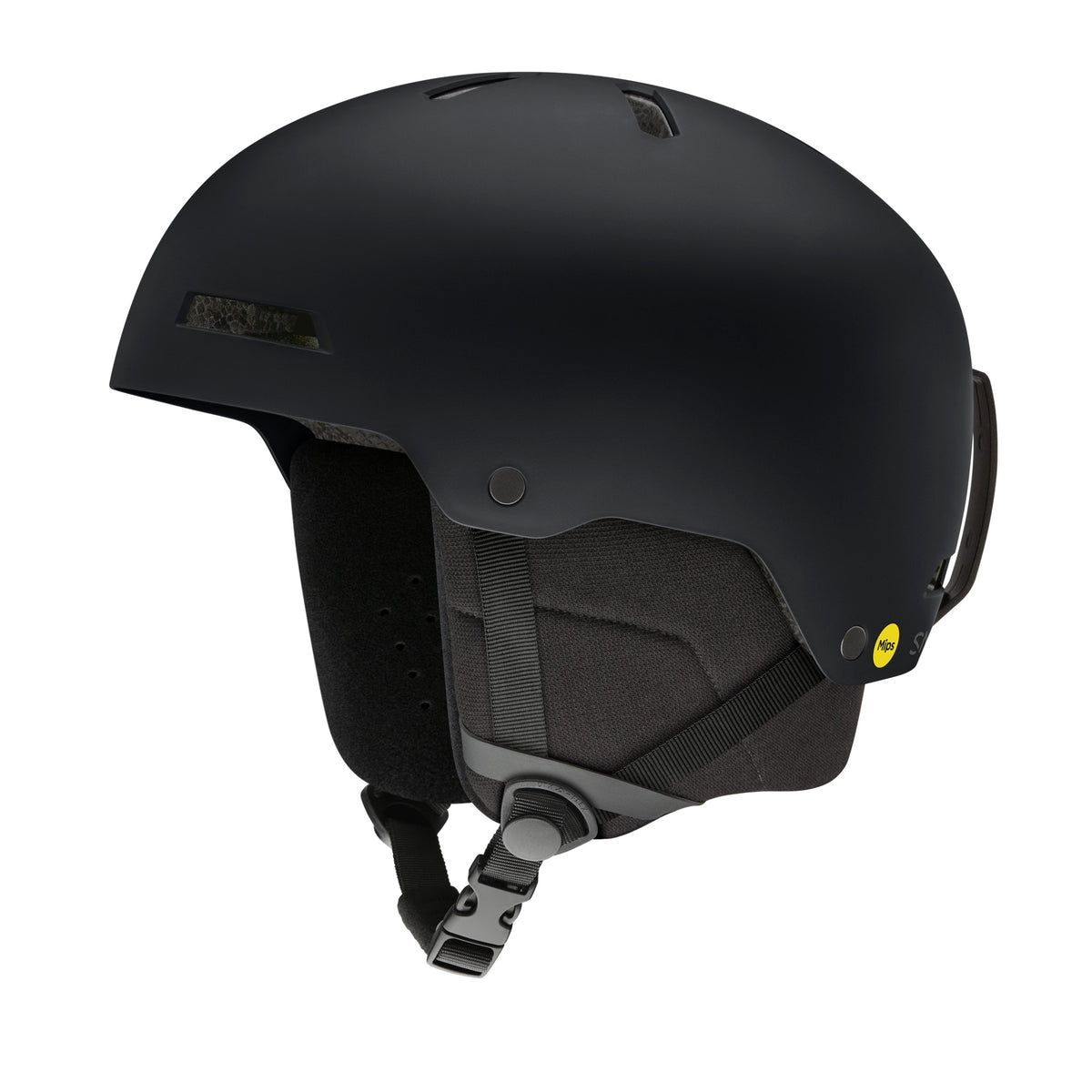 Smith Rodeo MIPS Round Contour Fit Ski & Snowboard Helmet in Matte Black — 3q (official Smith product image)