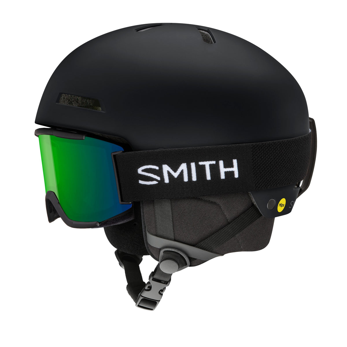 Smith Rodeo MIPS Round Contour Fit Ski & Snowboard Helmet in Matte Black — with-goggle (official Smith product image)