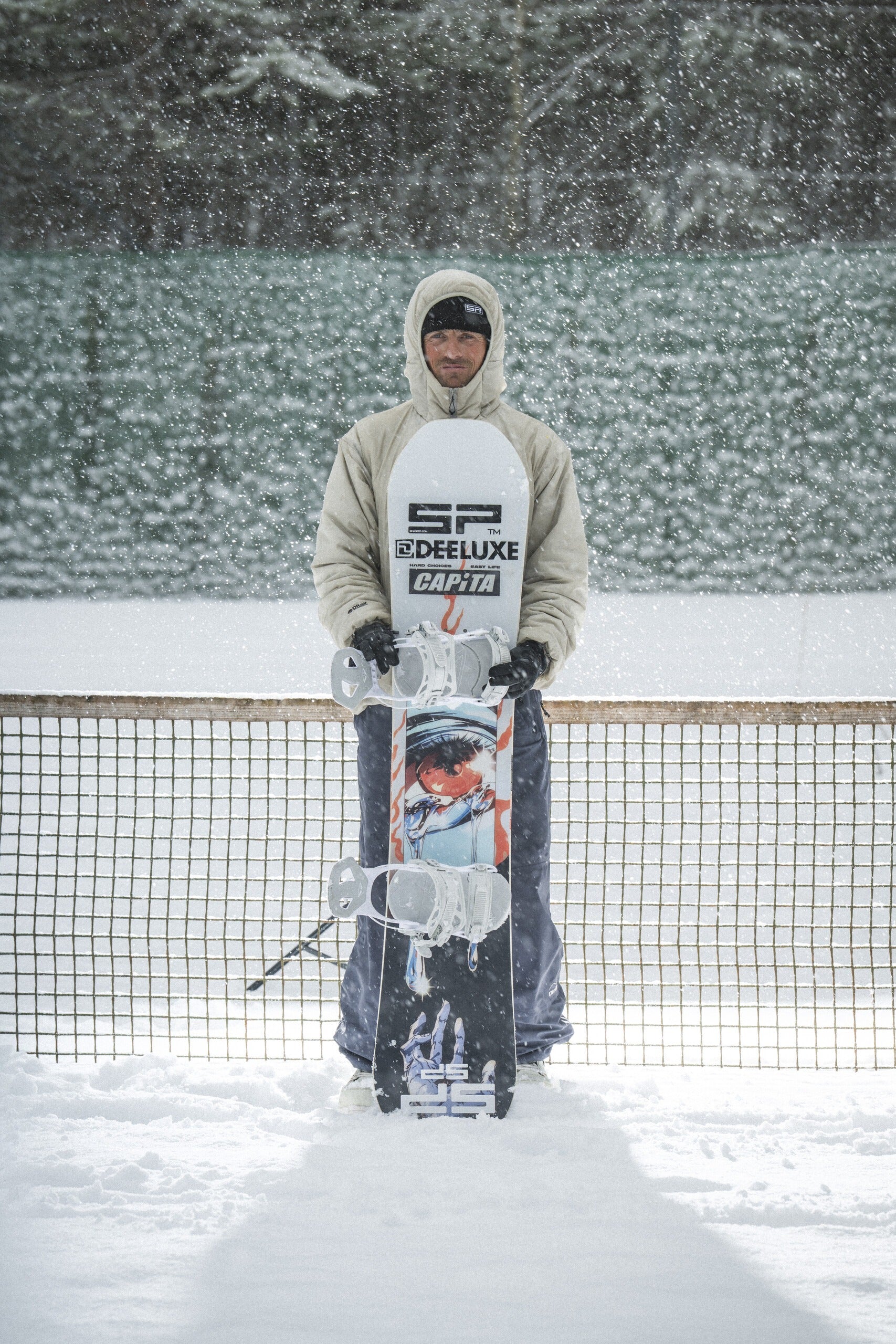 SP Base+ Snowboard Bindings — White, on a board