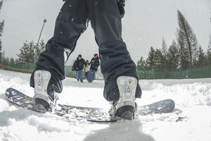 SP Team Snowboard Bindings — Silver, on snow