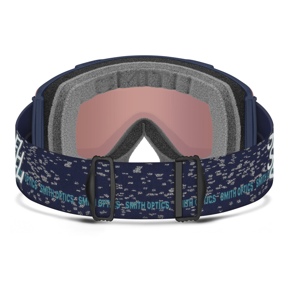 Smith Stash XL Low Bridge Fit Ski & Snowboard Goggles in Midnight Snow + ChromaPop™ Everyday Blue Mirror — back (official Smith product image)