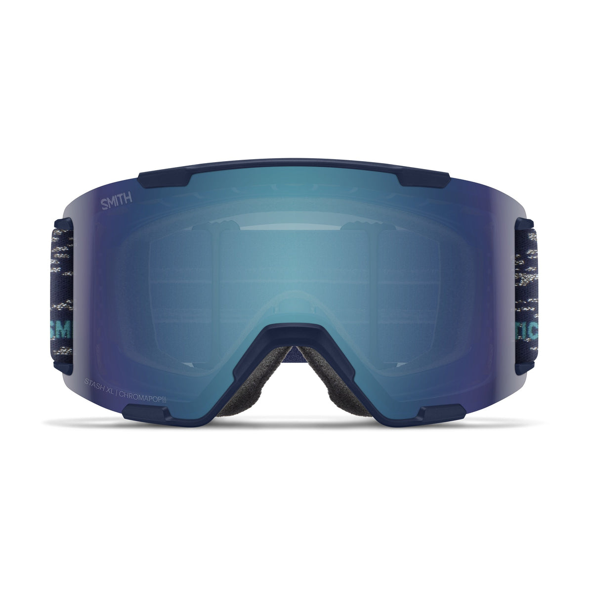 Smith Stash XL Low Bridge Fit Ski & Snowboard Goggles in Midnight Snow + ChromaPop™ Everyday Blue Mirror — front (official Smith product image)