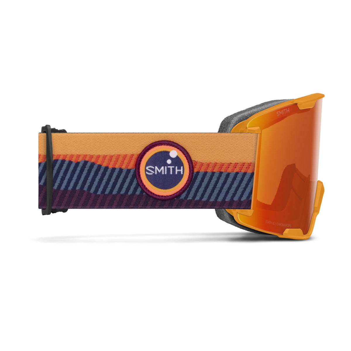 Smith Stash XL Ski & Snowboard Goggles in Electric Orange Sunrise + ChromaPop™ Everyday Red Mirror — side (official Smith product image)
