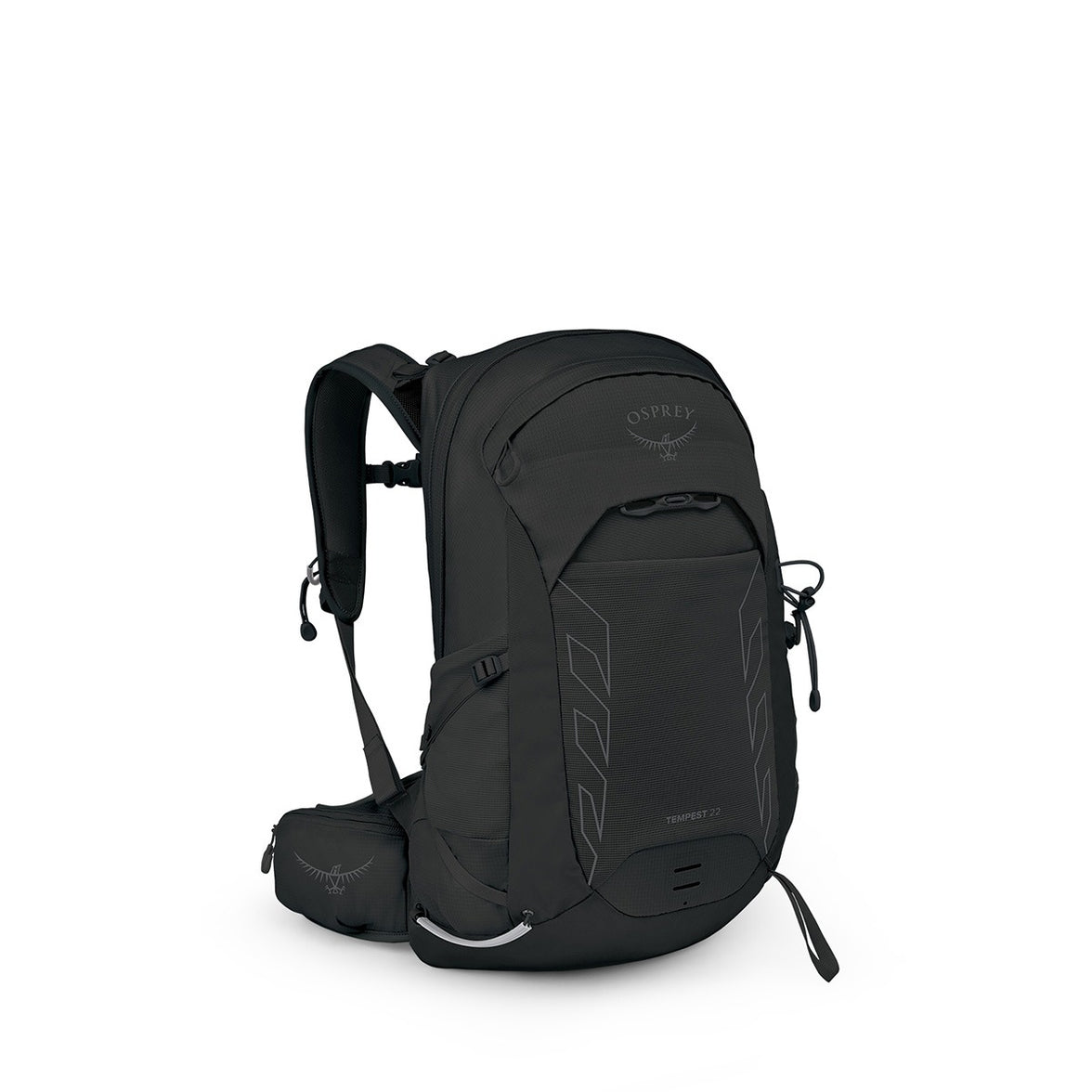 Osprey Tempest 22 women's backpack in Black/Coal Grey, white-background side view