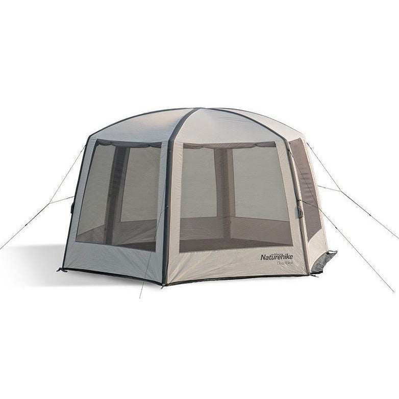 A beige Naturehike Cloud nest air-pole gazebo with a dome shape and aluminum poles set up on a white background.