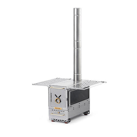 Naturehike Icefield Ranger tabletop wood stove with its chimney, long side glass window and both shelves folded out