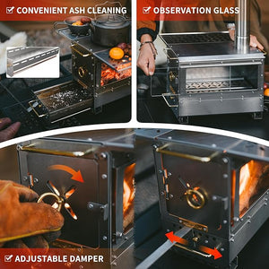 Icefield Ranger features: slide-out ash tray, long glass side window, rotary damper on the door and sliding vent underneath