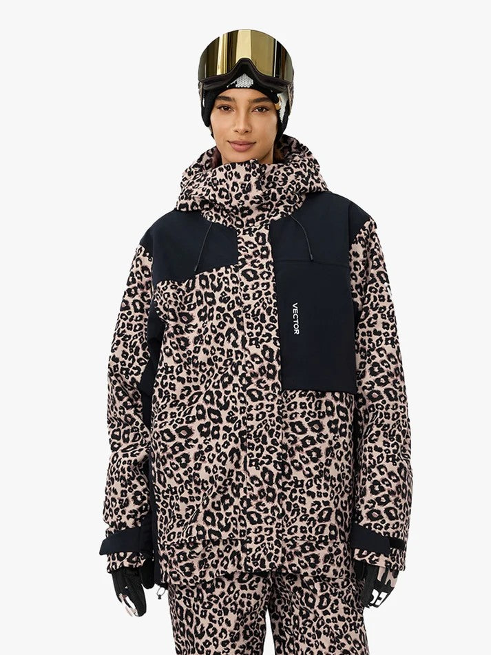 Vector Strider 3L PrimaLoft Insulated Snow Jacket — Classic Brown Leopard, on model
